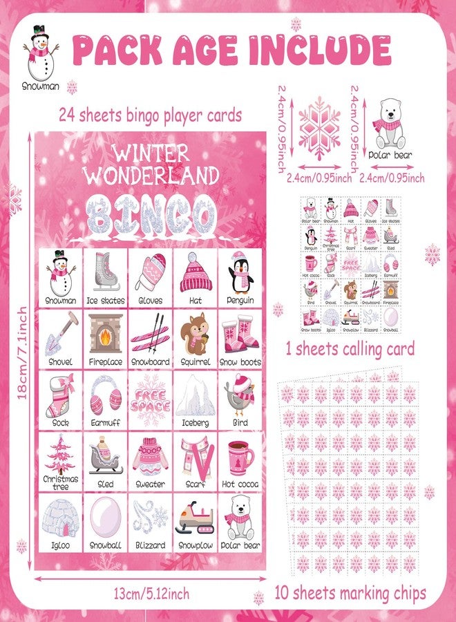 Liliful 35 Pcs Winter Bingo Games Christmas Bingo for Adult Boy Girl 24 Players Winter Card Set Christmas Party Games for Teens School Family Holiday Party Favor (Pink) - Image 2